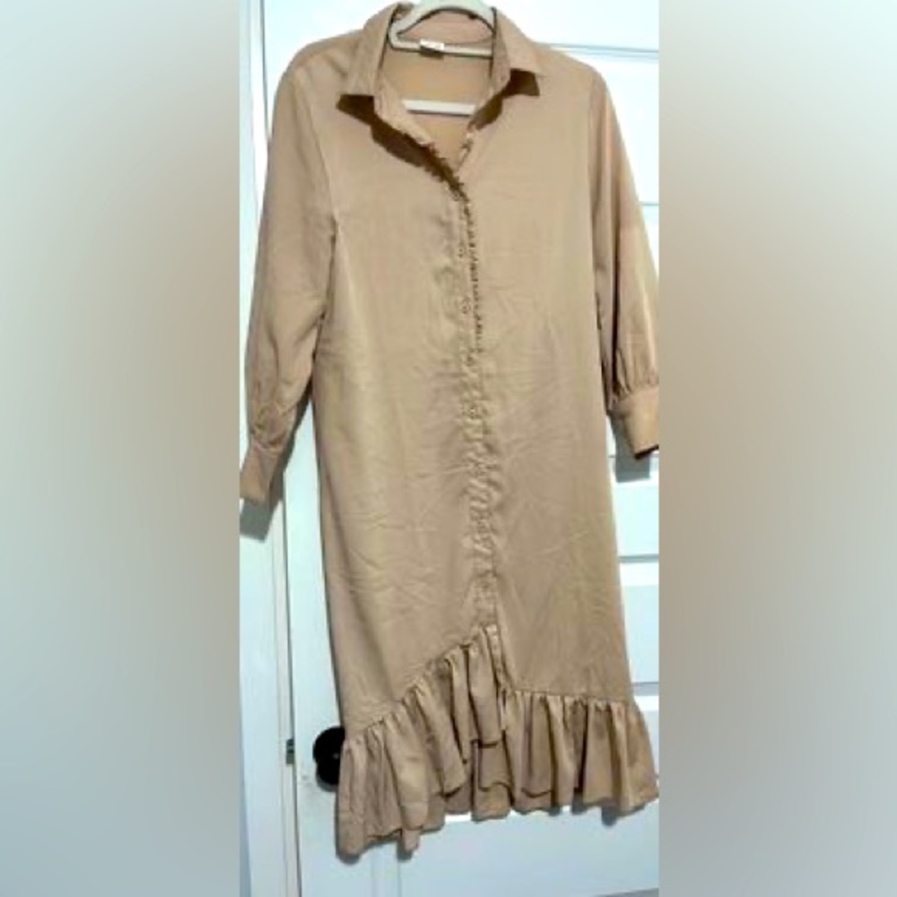 Tan Ruffle Hem Dress - Picture 1 of 1